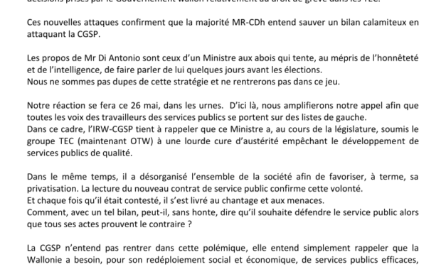 MOTION DU COMITE WALLON IRW-CGSP DU 20 MAI 2019